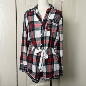 VS Multicolor Plaid “Love” button up short romper Xmas holiday matching pjs Chic